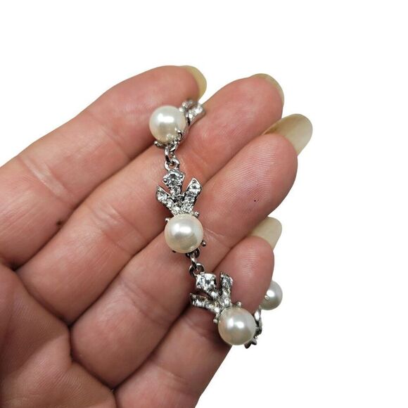 Charter Club Women's Bolo Slide Bracelet Silver Tone Faux Pearl Rhinestone - Picture 4 of 9